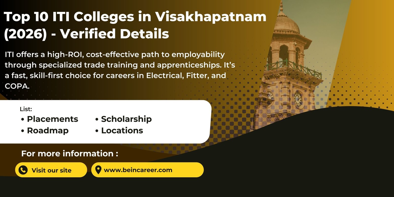 Top 10 ITI Colleges in Visakhapatnam 2026 with fee range, placements ,guidance, scholarships and AP ideal guide for ITI admission after 10th.