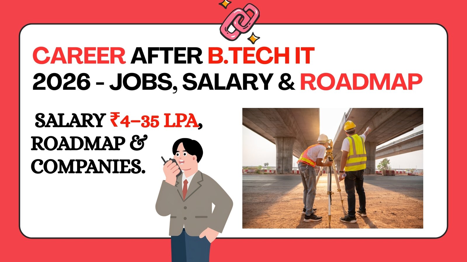 Career options after B.Tech IT 2026 Software, Cloud (₹6–12 LPA), Cybersecurity, Data Analytics, Govt jobs via GATE. Salary ₹4–35 LPA, roadmap & companies.