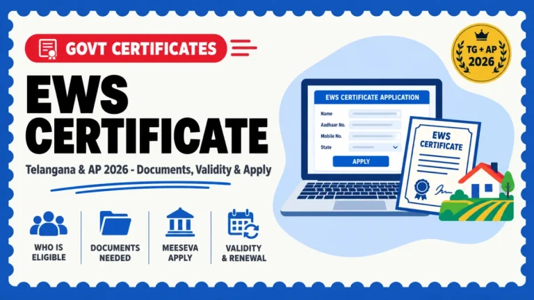 EWS Certificate Telangana & AP 2026 — Income Limit, Documents & Validity