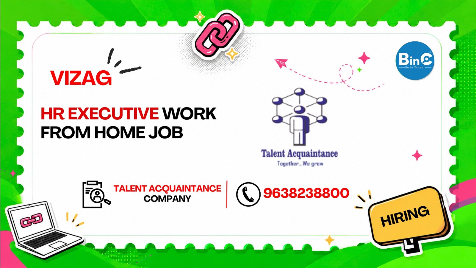 Work-from-home HR Executive job at Talent Acquaintance — international BPO recruitment. Any graduate (2023+), English, 30 WPM.
