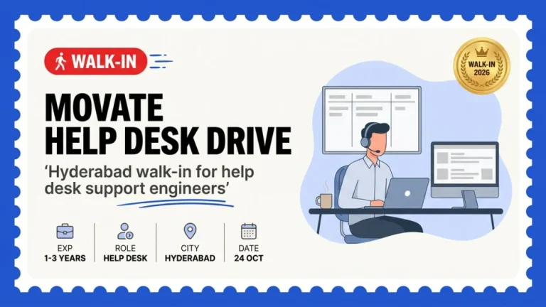 Movate Walk-In Drive Hyderabad — Help Desk Support Engineer | 24 Oct 2026