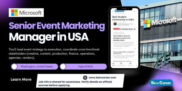 Hiring Senior Event Marketing Manager in USA Hybrid role in Seattle with high pay, travel exposure & global events.