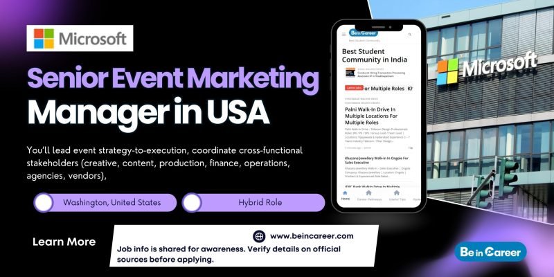 Hiring Senior Event Marketing Manager in USA Hybrid role in Seattle with high pay, travel exposure & global events.
