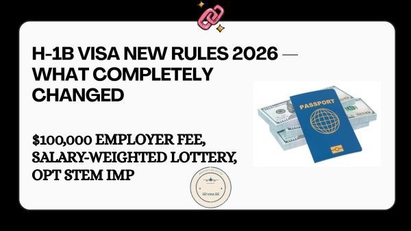 H-1B Visa 2026 new rules showing salary-based lottery, $100000 employer fee, and impact on Indian engineering students and OPT STEM program