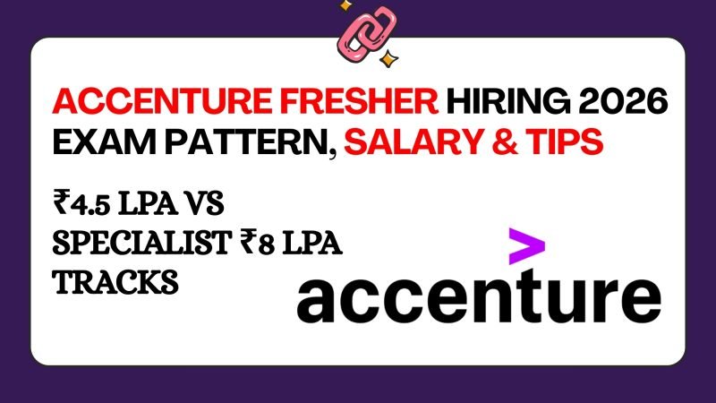 Accenture fresher hiring 2026 guide. ASE ₹4.5 LPA vs Specialist ₹8 LPA tracks, AMCAT exam pattern, eligibility (65%), process & tips.
