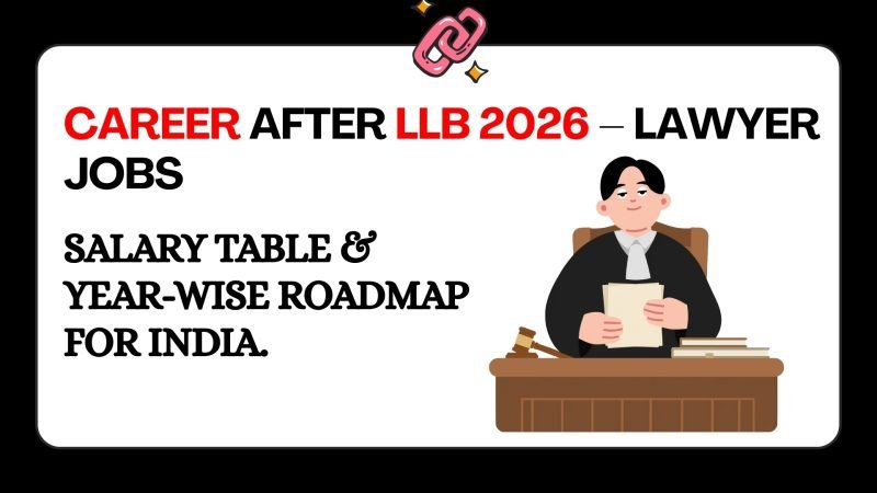 Career after LLB 2026 — 9 lawyer career options, CLAT vs AP LAWCET, corporate law ₹18 LPA, judiciary, Army JAG, salary table & year-wise roadmap for India.