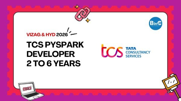 TCS hiring PySpark Developer in Visakhapatnam & Hyderabad. Experience: 2–6 years. Skills: PySpark, Python, Hadoop, ETL, Azure/AWS.