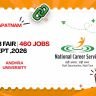 Govt walk-in drive at Andhra University, Visakhapatnam on 9 Sep 2026 — 460 openings across Mythri, Sodexo, Navata, TVS, Quess & Apollo.