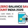 Best zero balance savings account in India 2026 — compare IDFC First, Fi Money, Jupiter, Airtel Payments Bank. No minimum balance.