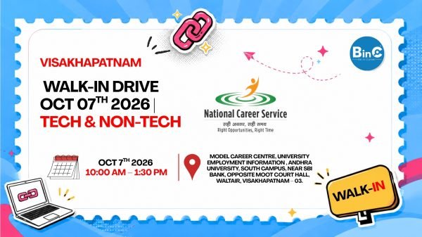 Vizag job fair October 2026 at Andhra University on 7 Oct. 7 companies hiring, Tata Electronics 500 seats. Free entry, no registration.