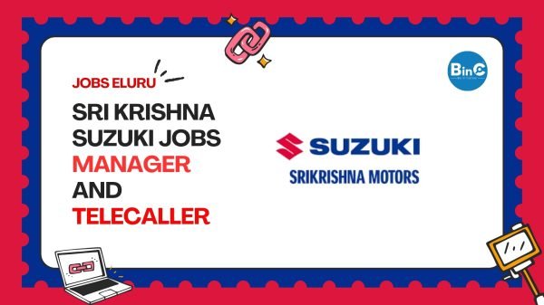 Sri Krishna Suzuki Eluru hiring Computer Operators (MS Office), Sales Executives (1yr exp), Sales Manager (5yr exp), and Telecaller.
