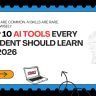 Top 10 AI tools every student should learn in 2026 to study faster, do better assignments, build projects, improve presentations.