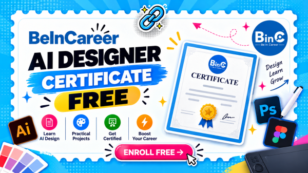 Free AI Designer certification online — 100% free certificate, no fee. Learn generative AI, prompt design, DALL·E & AI graphic design.