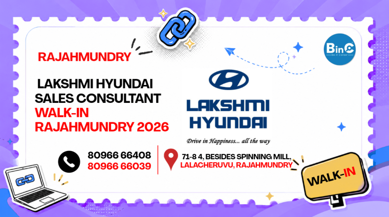 Lakshmi Hyundai Sales Consultant Walk-In Rajahmundry 2026