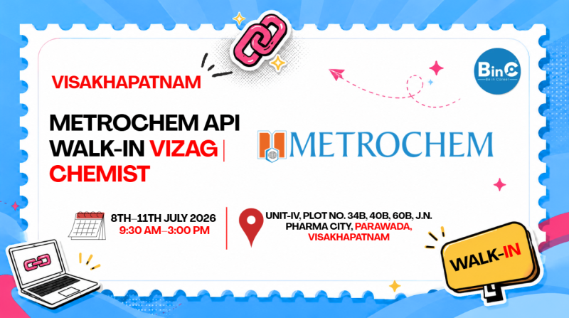 Metrochem API Walk-In Vizag | Chemist | 8–11 Jul