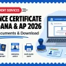 Residence Certificate Telangana and AP 2026 banner showing MeeSeva apply, 4 documents, General and Passport types and duplicate copy