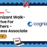 Promotional banner for Cognizant Walk-In Drive hiring Process Associates for BPO roles in Hyderabad. Open to freshers. Interview dates: 14–16 May 2026.