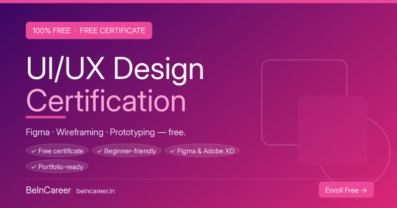 Free online UI/UX design certification course — 100% free certificate, no fee. Learn Figma. Beginner-friendly, portfolio-ready.